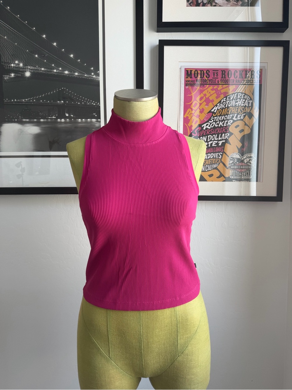 Athleta Ribbed Mock Neck Tank Top in Hot Pink
